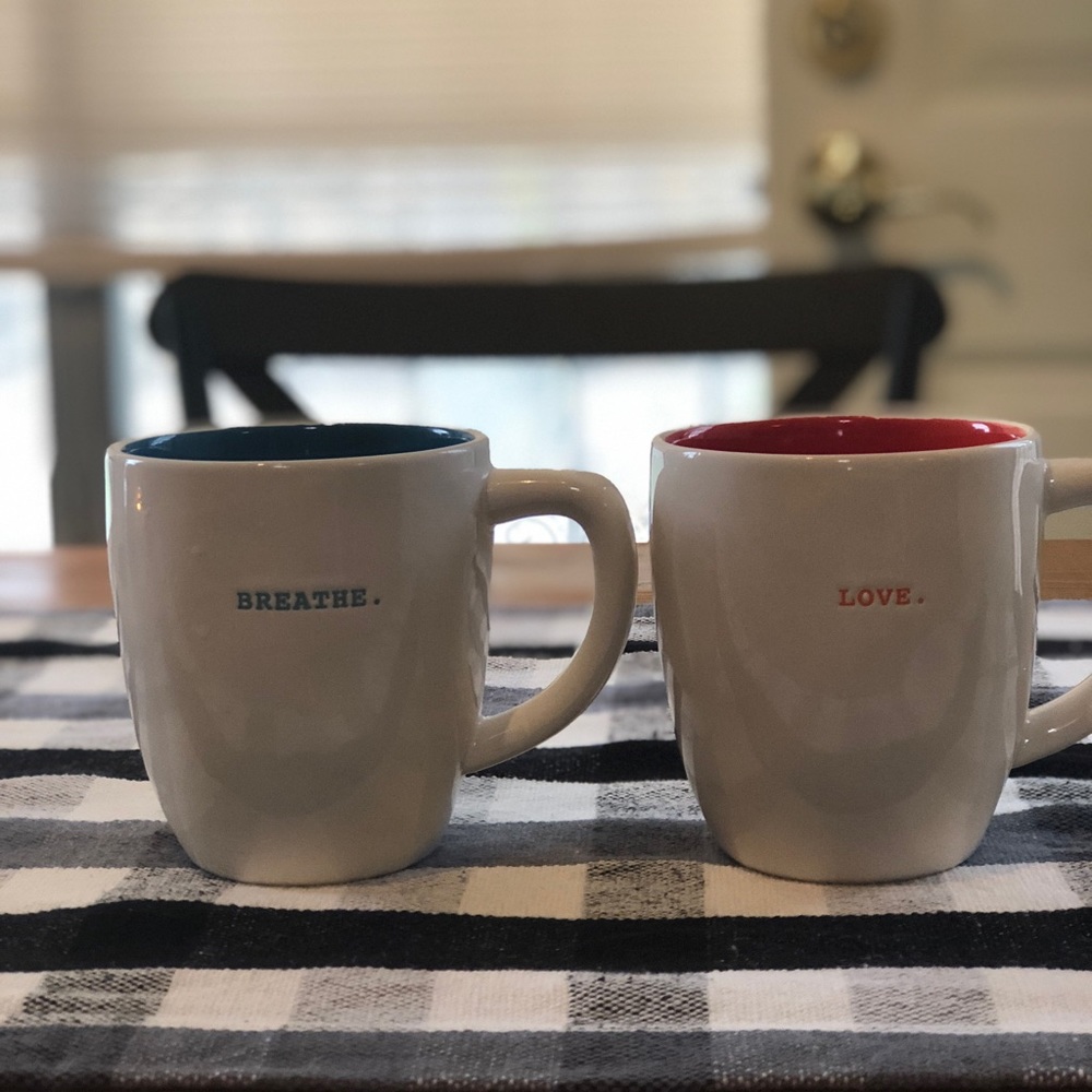 Rae Dunn Mugs Breathe Love Typewriter font